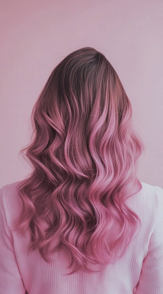 21 Pretty Pink Highlights in Brown Hair 15 pink wavy layers on brown hair