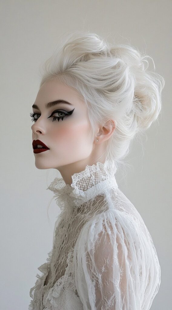 36+ Vampire Hairstyles for Women 13 platinum blonde updo