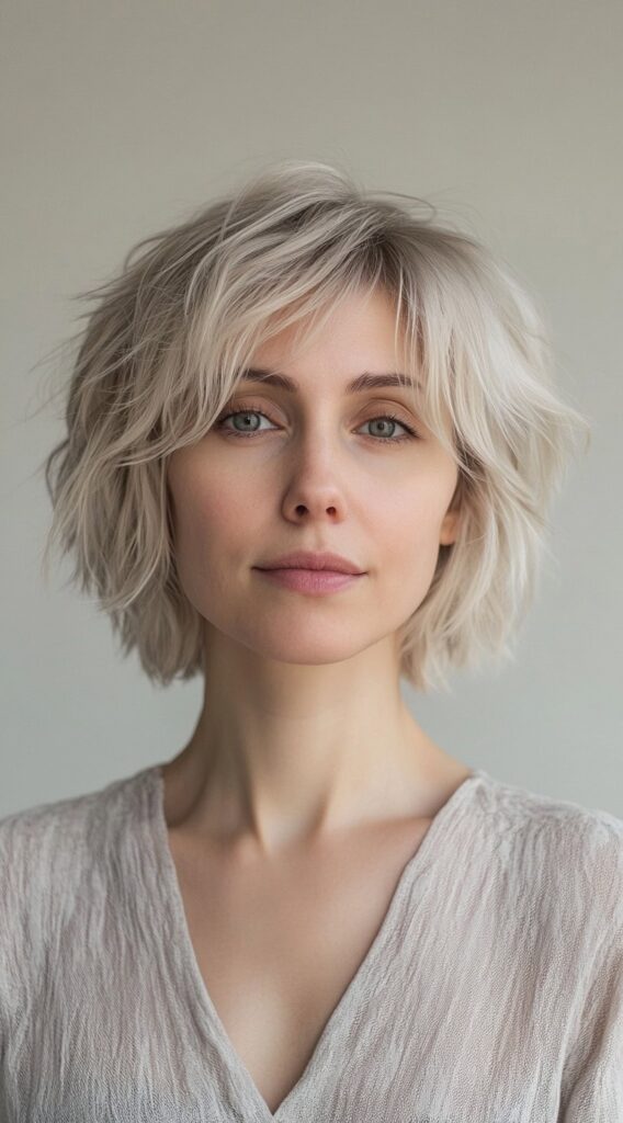 20 Volumizing Choppy Bob Hairstyles for Fine Hair 2 platinum shaggy bob with feathery ends