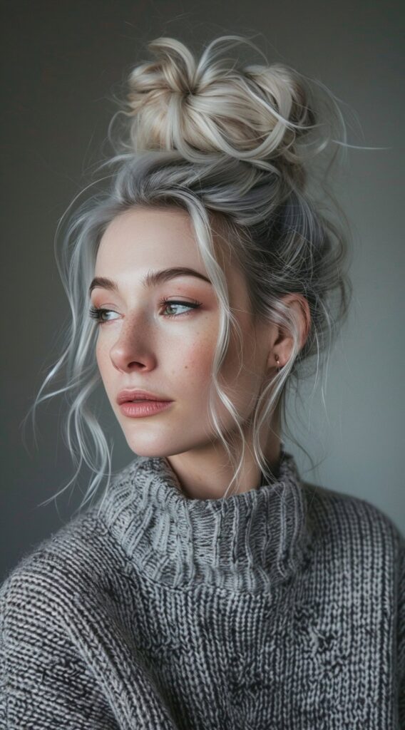 30th Birthday Hairstyles for Women: 15 Chic Ideas for a Memorable Milestone 4 platinum top knot with framing tendrils