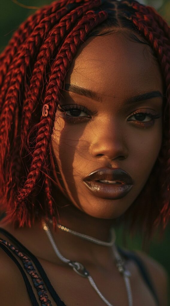 10 Red Bob Hairstyles for Black Women: From Classy to Edgy 7 red box braids with black roots bob