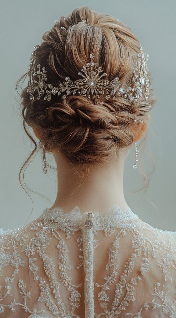 25 Dreamy Princess Hairstyles: Gorgeous Ideas for Your Next Big Event 12 romantic twisted updo with crystal headpiece