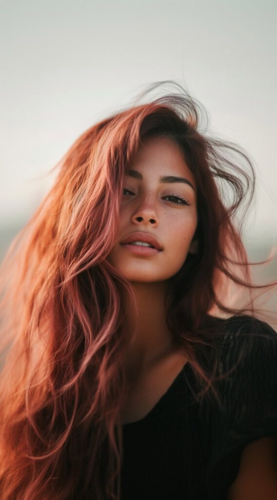 27 Flattering Hair Color Ideas for Brown Skin 8 rose gold waves with subtle pink tones