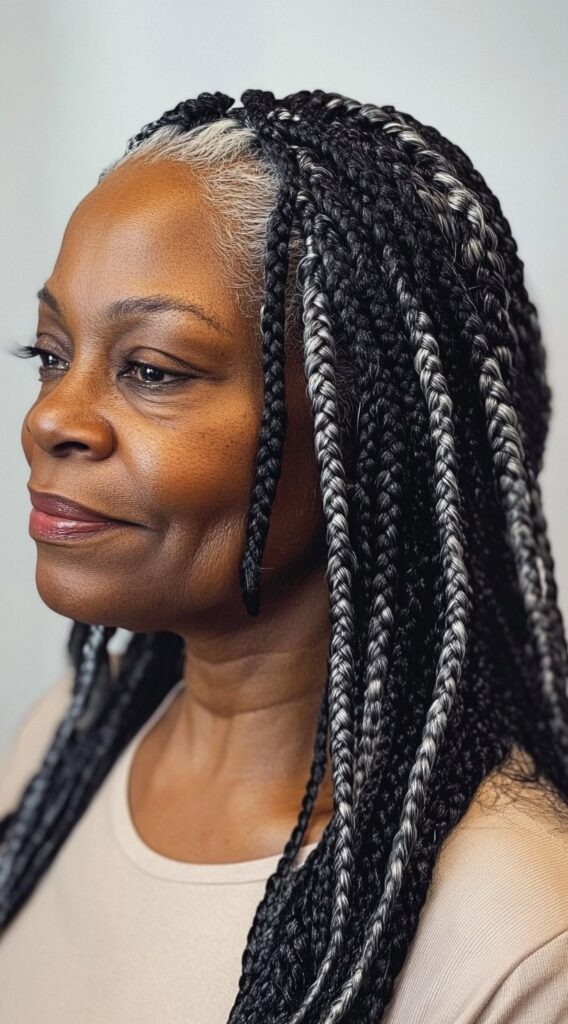 Braids for Older Black Women Over 50: 17 Elegant and Age-Defying Hairstyles to Try 13 salt and pepper box braids