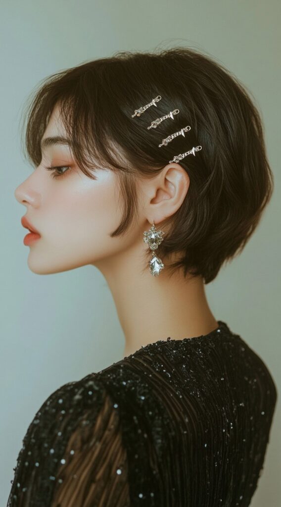 37 Formal Hairstyles for Short Hair: Elegant and Chic Ideas for Any Occasion 21 short bob with decorative hair clips