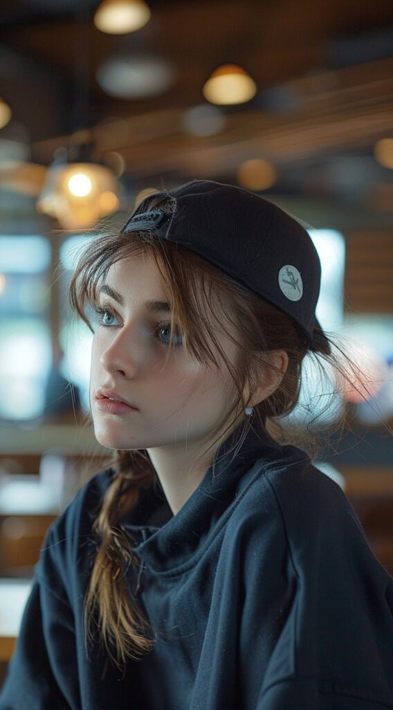25 Hat Hairstyles for Work: Stylish and Professional Ideas for Women 17 short braid with bangs with work hat turned backwards