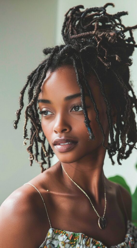 15 Thin Locs Hairstyles: Creative Looks for Modern Women 7 short locs half up half down