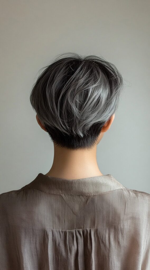 23 Chic Brown Hair with Silver Highlights Ideas 10 short pixie with silver layers