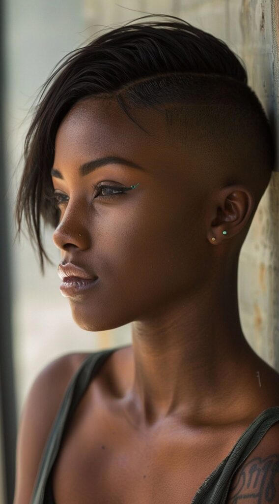 17 One Side Shaved Hairstyles for Black Women That Scream Confidence and Style 8 short side swept hair with shave