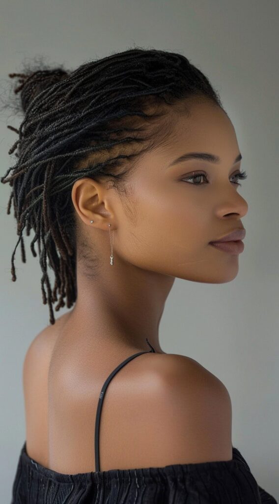 15 Thin Locs Hairstyles: Creative Looks for Modern Women 8 short slicked back half up half down locs