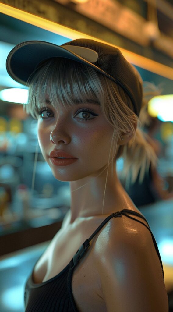 25 Hat Hairstyles for Work: Stylish and Professional Ideas for Women 19 short straight hair tied on the back and choppy bangs