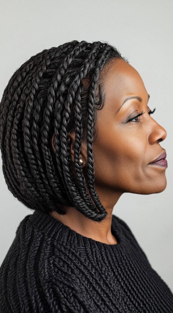 Braids for Older Black Women Over 50: 17 Elegant and Age-Defying Hairstyles to Try 1 shoulder length braided bob