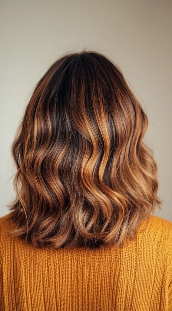 Warm Caramel Balayage with Honey Highlights: 17 Stunning Hairstyle Ideas to Enhance Your Look 9 shoulder length caramel balayage bob