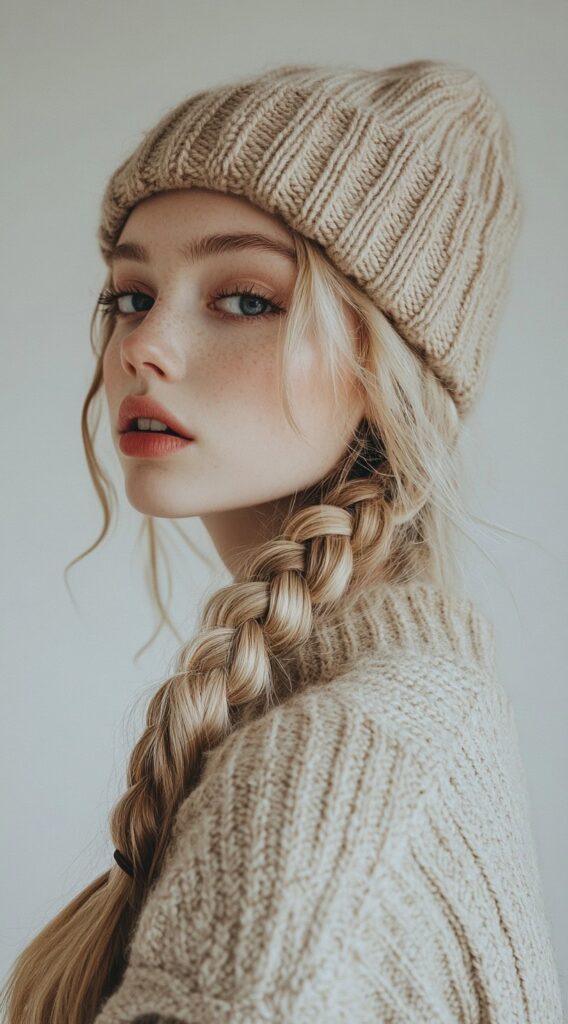 Mastering Beanie Hairstyles: 25 Simple and Stylish Ideas for Effortless Hair Days 15 side braid with a beanie