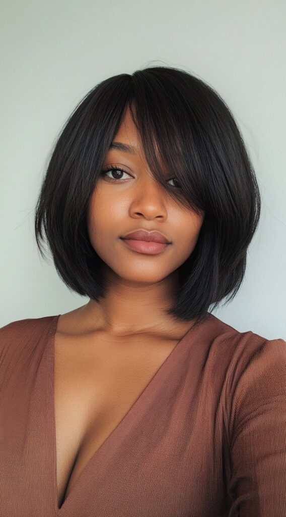 27 Chic Bob Hairstyles with Bangs: Fresh Ideas for a Modern and Flattering Look 17 side parted bob with curtain bangs