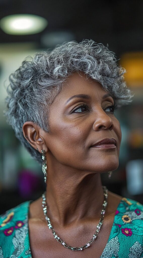 26 Older Black Women Hairstyles for Over 50 11 silver tousled pixie