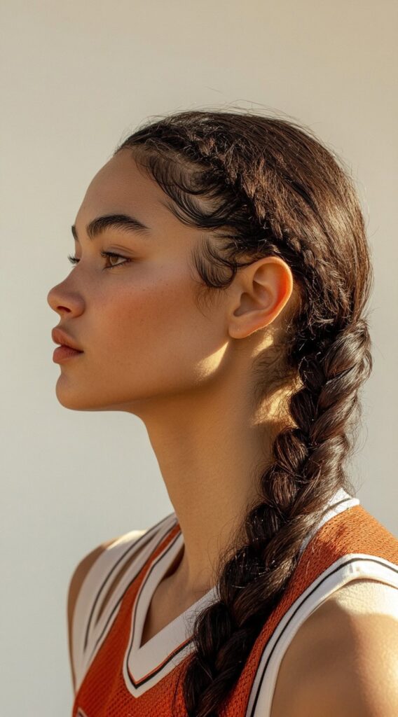 36 Top Basketball Hairstyles: Practical and Stylish Ideas for the Court 22 single dutch braid with defined baby hairs