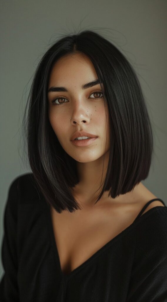 15 Lob Hairstyles for Thick Hair: Modern Ideas to Refresh Your Style 13 sleek and straight asymmetrical lob