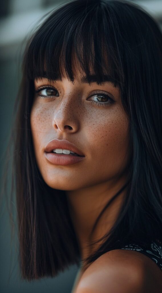 15 Lob Hairstyles for Thick Hair: Modern Ideas to Refresh Your Style 14 sleek blunt bob with blunt bangs