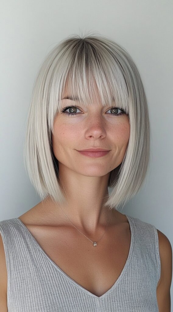 19 Flawless Fine Hair with Bangs Hairstyles 13 sleek blunt bob with thick bangs