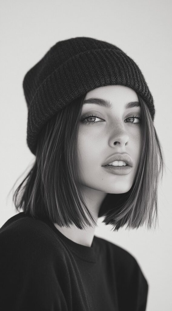 Mastering Beanie Hairstyles: 25 Simple and Stylish Ideas for Effortless Hair Days 7 sleek bob with a beanie