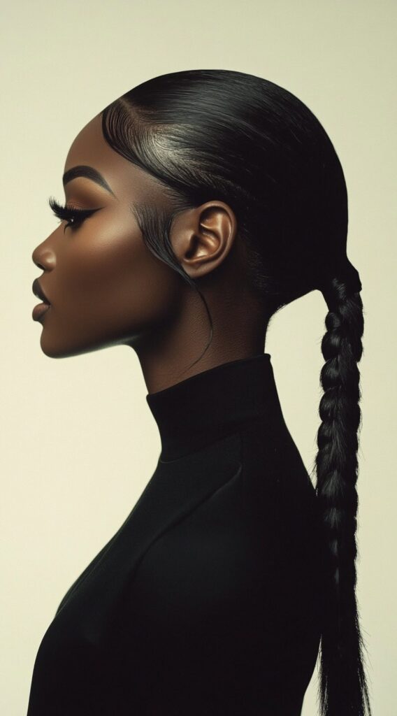 23 Straight Hairstyles for Black Women 20 sleek braided ponytail