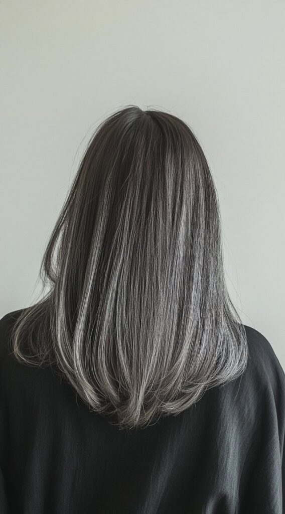23 Chic Brown Hair with Silver Highlights Ideas 17 sleek brown hair with silver streaks