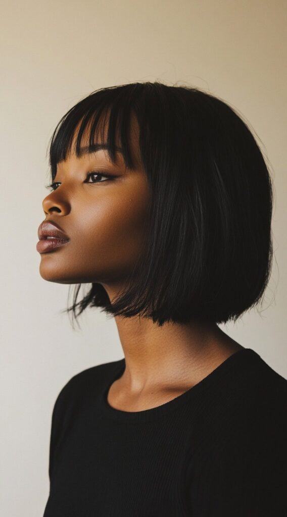 27 Chic Bob Hairstyles with Bangs: Fresh Ideas for a Modern and Flattering Look 2 sleek classic bob with blunt bangs 1