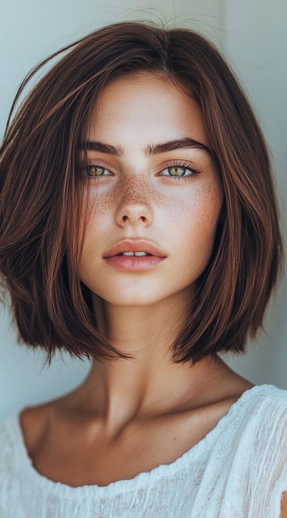 17 Trendy Brown Bob Hairstyles 2 sleek classic bob with blunt ends