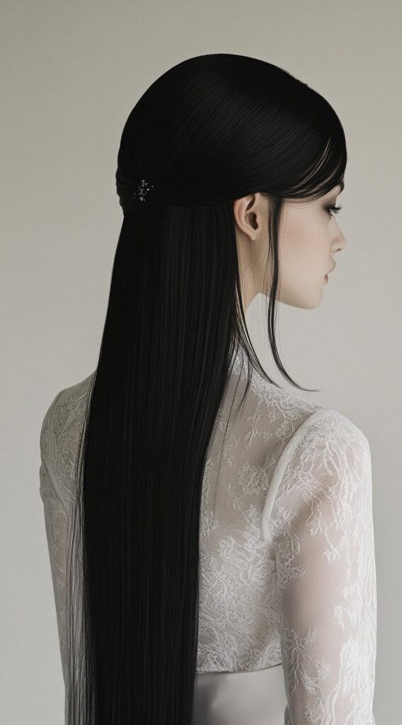 23 Formal Hairstyles for Long Hair: Elegant Ideas for Every Occasion 6 sleek half up hair with long flowing locks