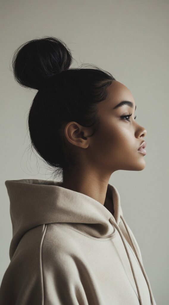19 Hoodie Hairstyles to Try: Easy and Stylish Ideas for Every Hair Type 15 sleek high bun 3