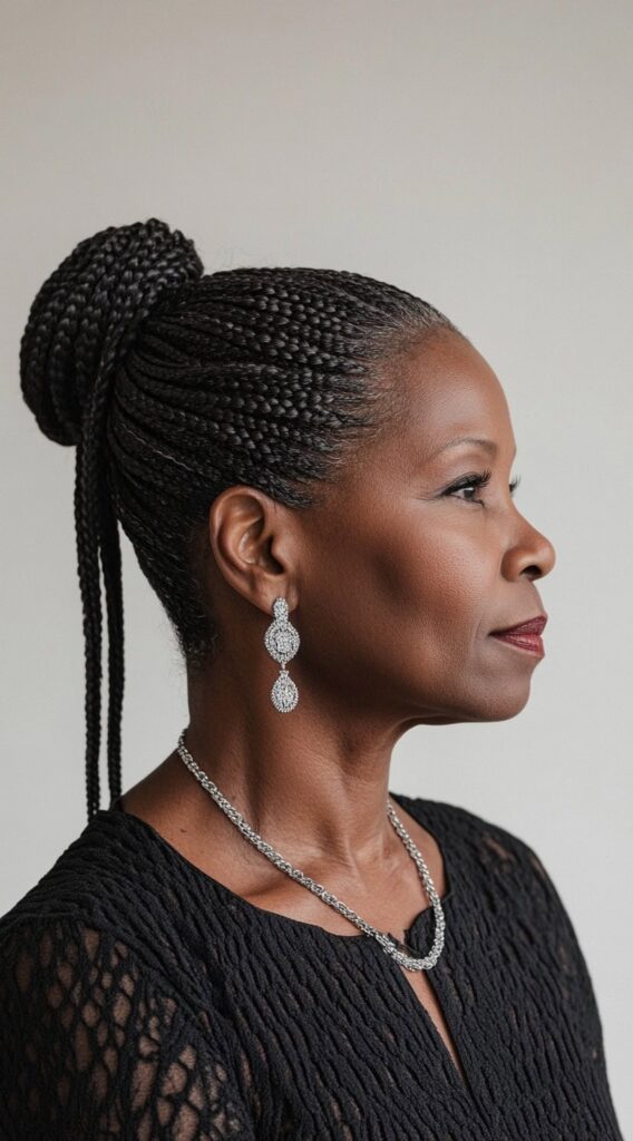 Braids for Older Black Women Over 50: 17 Elegant and Age-Defying Hairstyles to Try 17 sleek high bun with micro braids