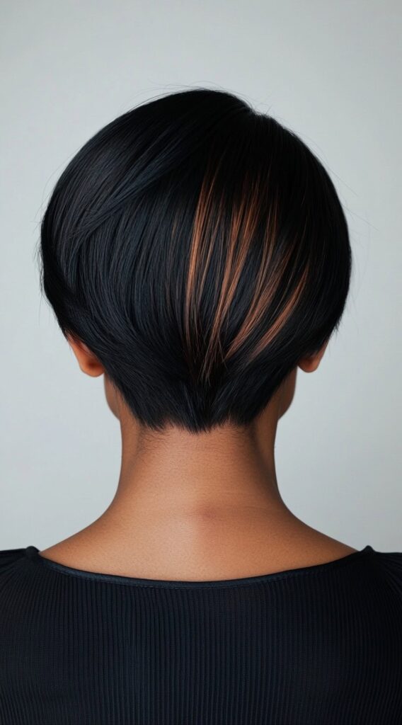 27 Inspiring Black Hair with Brown Highlights Ideas 9 sleek inverted bob with light brown underlights