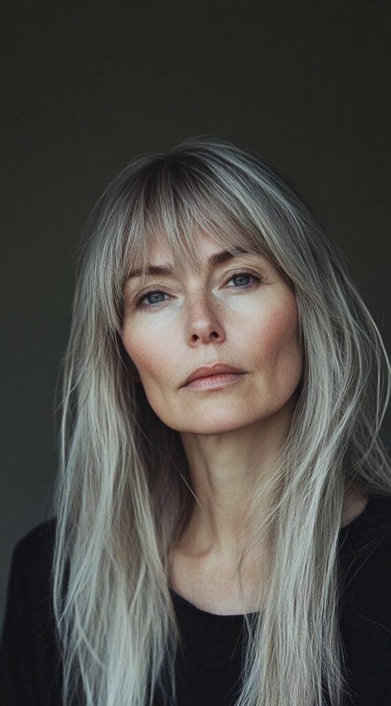 19 Flawless Fine Hair with Bangs Hairstyles 7 sleek long hair with full bangs
