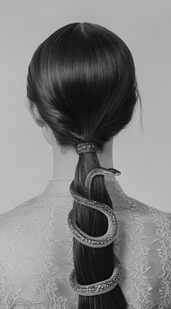 17 Medusa Hair Ideas 12 sleek low ponytail with wrapped serpent
