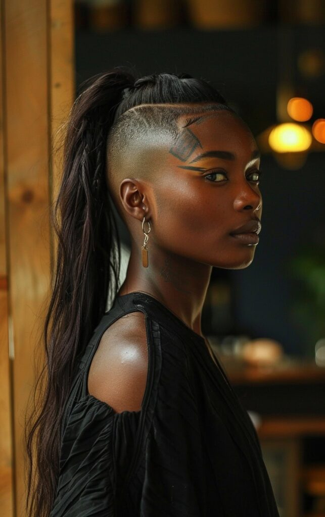 Shaved Sides with Ponytail for Black Women: 27 Stylish and Bold Ideas for Your Next Look 16 sleek ponytail with undercut