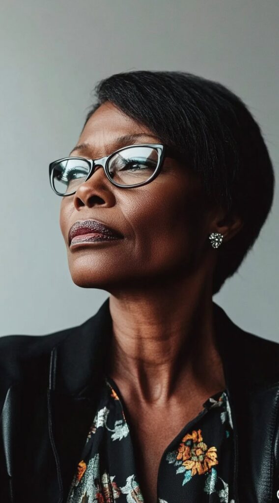 26 Older Black Women Hairstyles for Over 50 2 sleek side parted bob with glasses