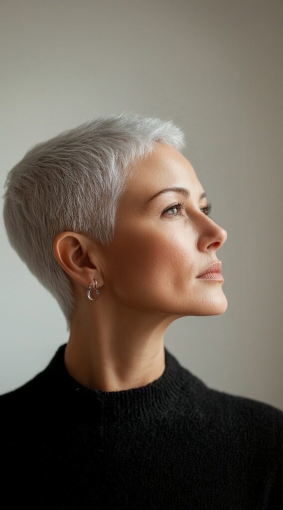 24 Chic Short Hairstyles for Women Over 50 with Gray Hair 14 sleek silver crop