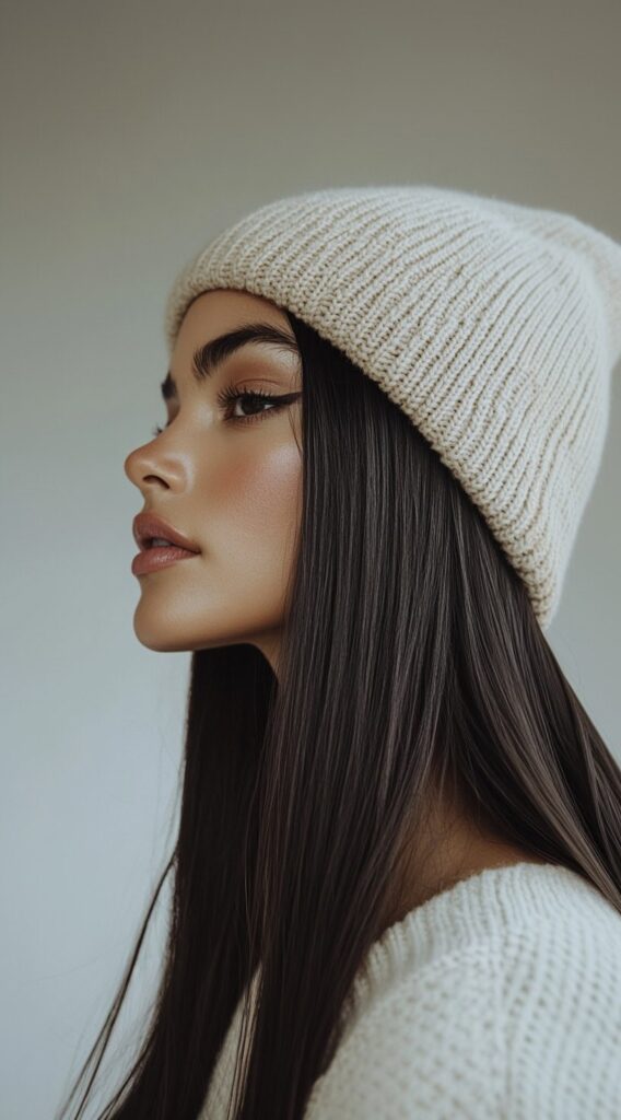 Mastering Beanie Hairstyles: 25 Simple and Stylish Ideas for Effortless Hair Days 20 sleek straight hair with a beanie