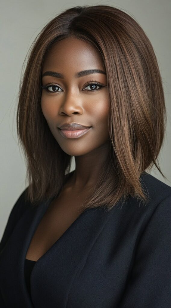 17 Trendy Brown Bob Hairstyles 13 sleek straight long bob with center part
