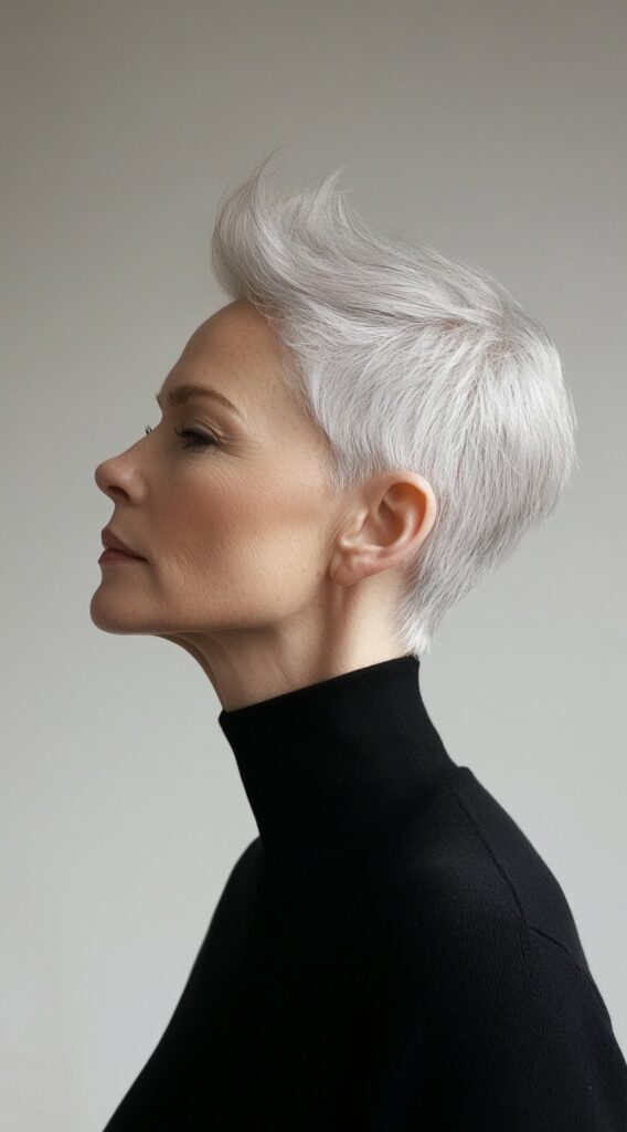 24 Chic Short Hairstyles for Women Over 50 with Gray Hair 2 sleek tapered pixie