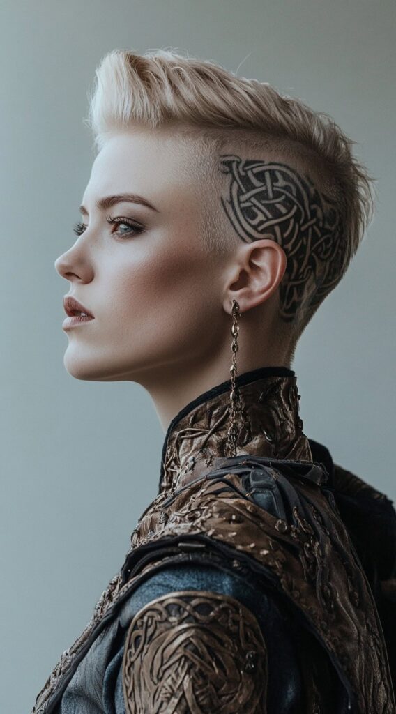 19 Viking Hairstyles for Women with Short Hair 17 slicked back pompadour with tattooed undercut