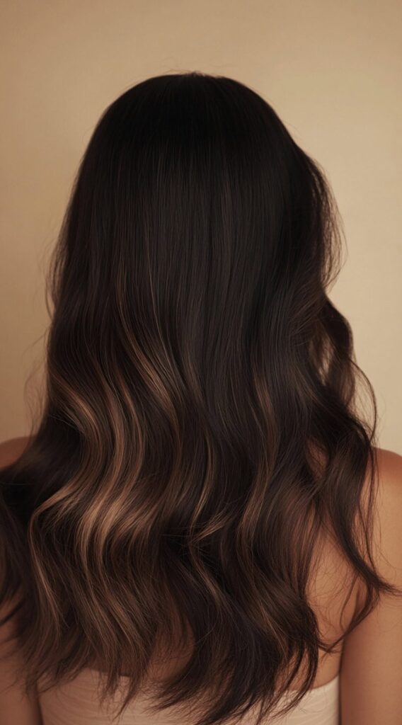 17 Dark Caramel Balayage Ideas: Transform Your Look with Stunning Hair Color Combinations 12 soft caramel balayage on medium length waves