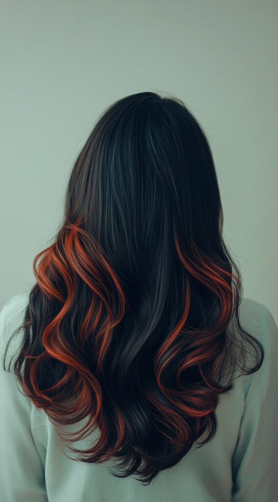 27 Inspiring Black Hair with Brown Highlights Ideas 17 soft waves with subtle red highlights