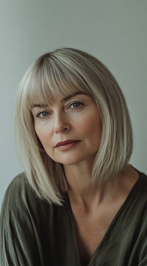 27 Chic Bob Hairstyles with Bangs: Fresh Ideas for a Modern and Flattering Look 13 softly textured bob with blunt fringe