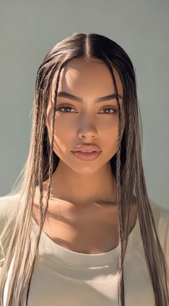 23 Straight Hairstyles for Black Women 9 straight hair with micro braids