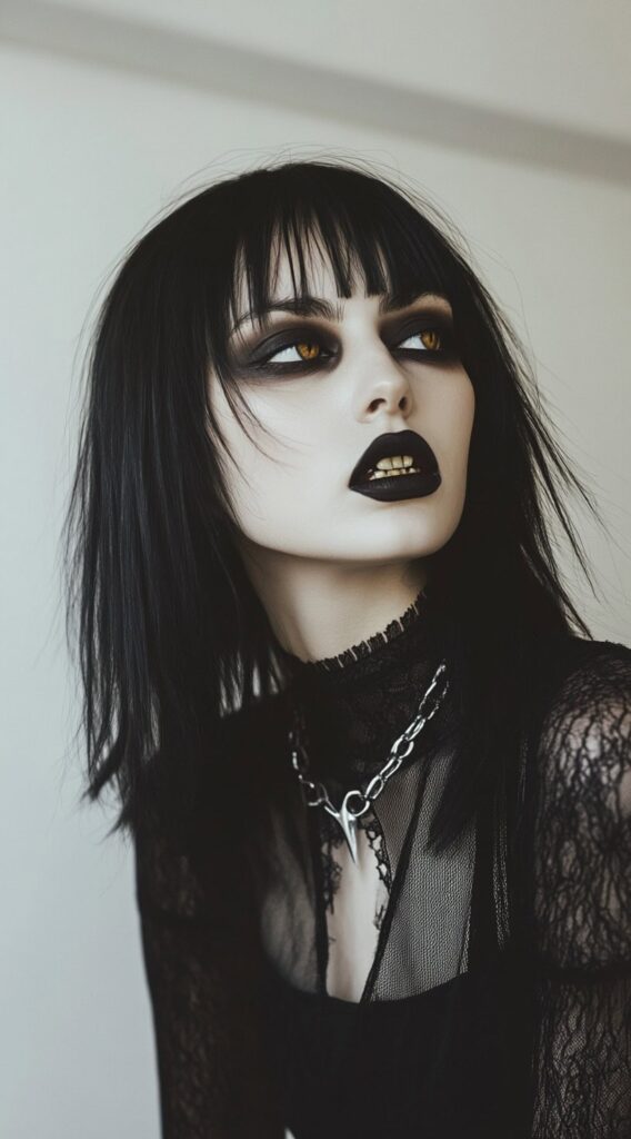 36+ Vampire Hairstyles for Women 18 straight long bob with choppy bangs