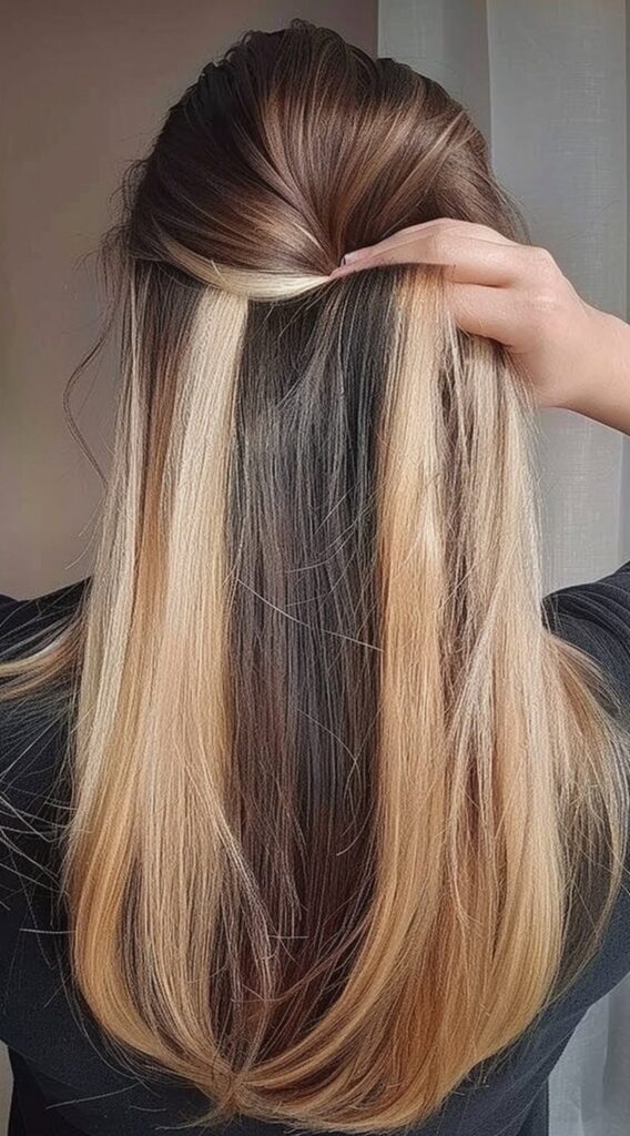 17 Peekaboo Highlights for Dark Hair Ideas 1 subtle blonde peekaboo highlights