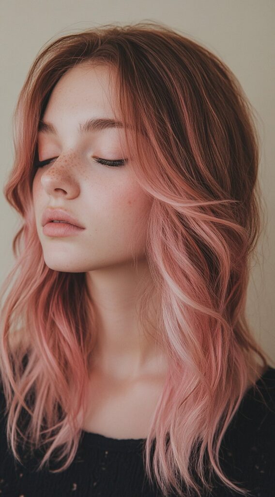 21 Pretty Pink Highlights in Brown Hair 2 subtle rosy face framing layers