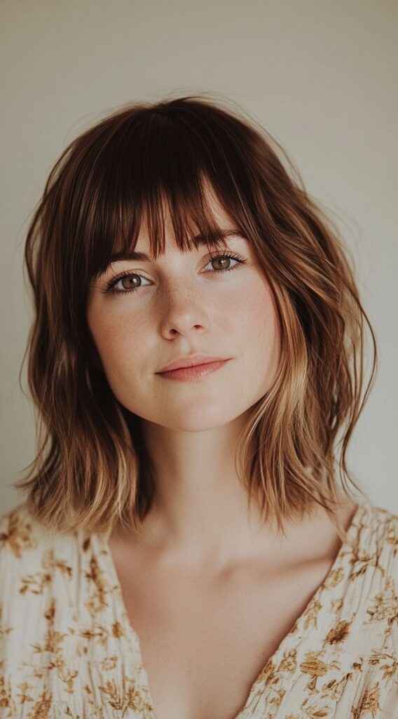 27 Chic Bob Hairstyles with Bangs: Fresh Ideas for a Modern and Flattering Look 1 subtle waves bob with wispy bangs